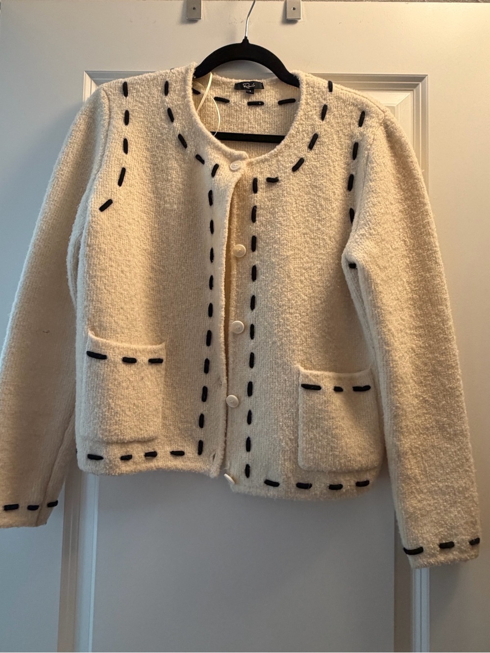 Rails Cream Bouclé Jacket with Black Stitch Detailing